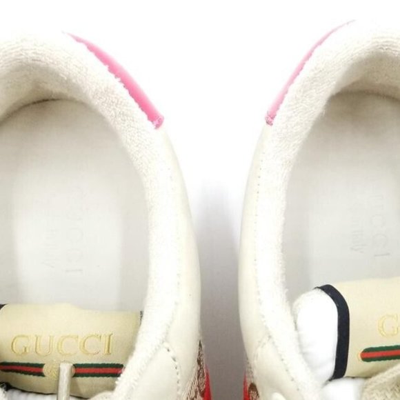Gucci GG Logo Screener Web Stripe Beige with Pink Leather Trim Size EU39/US8.5 - Picture 6 of 9